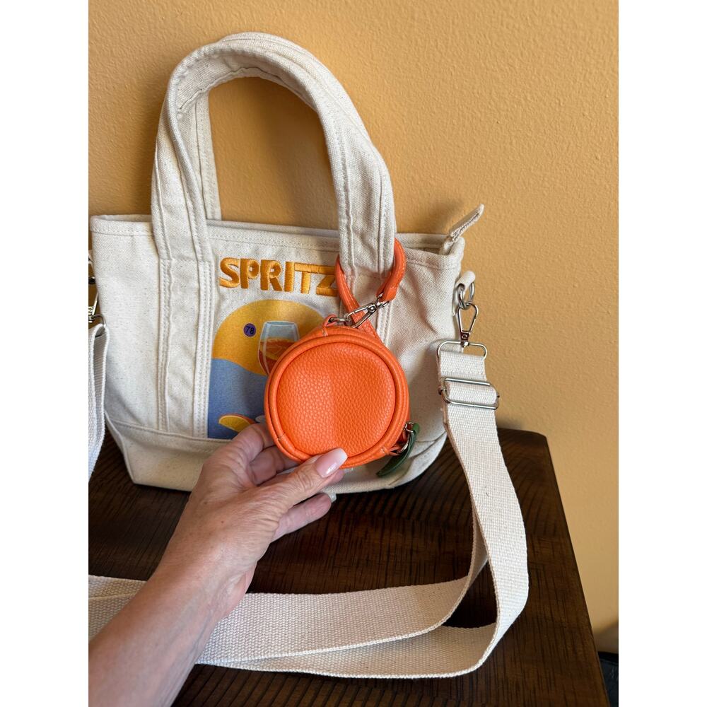 C&C California Spritz mini canvas tote bag beige attach orange slice coin purse - Picture 2 of 5